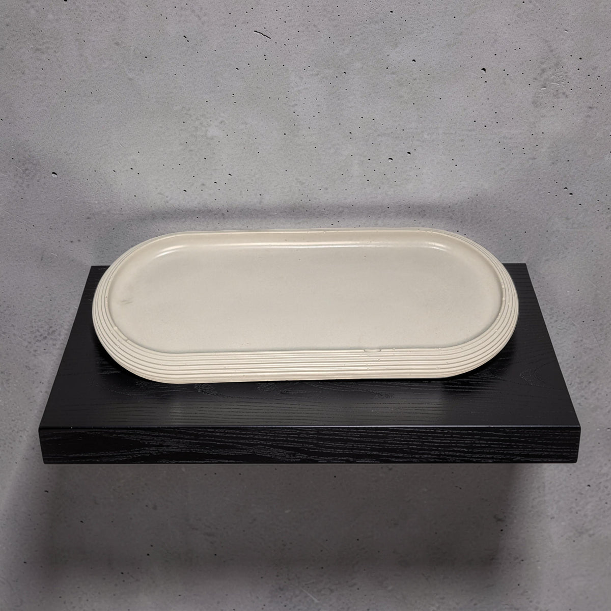 Large Concrete Vanity Tray, Oval Ribbed Catchall Dish, Minimalist Bathroom Counter Organizer, Modern Candle & Perfume Tray, Entryway Key Dish