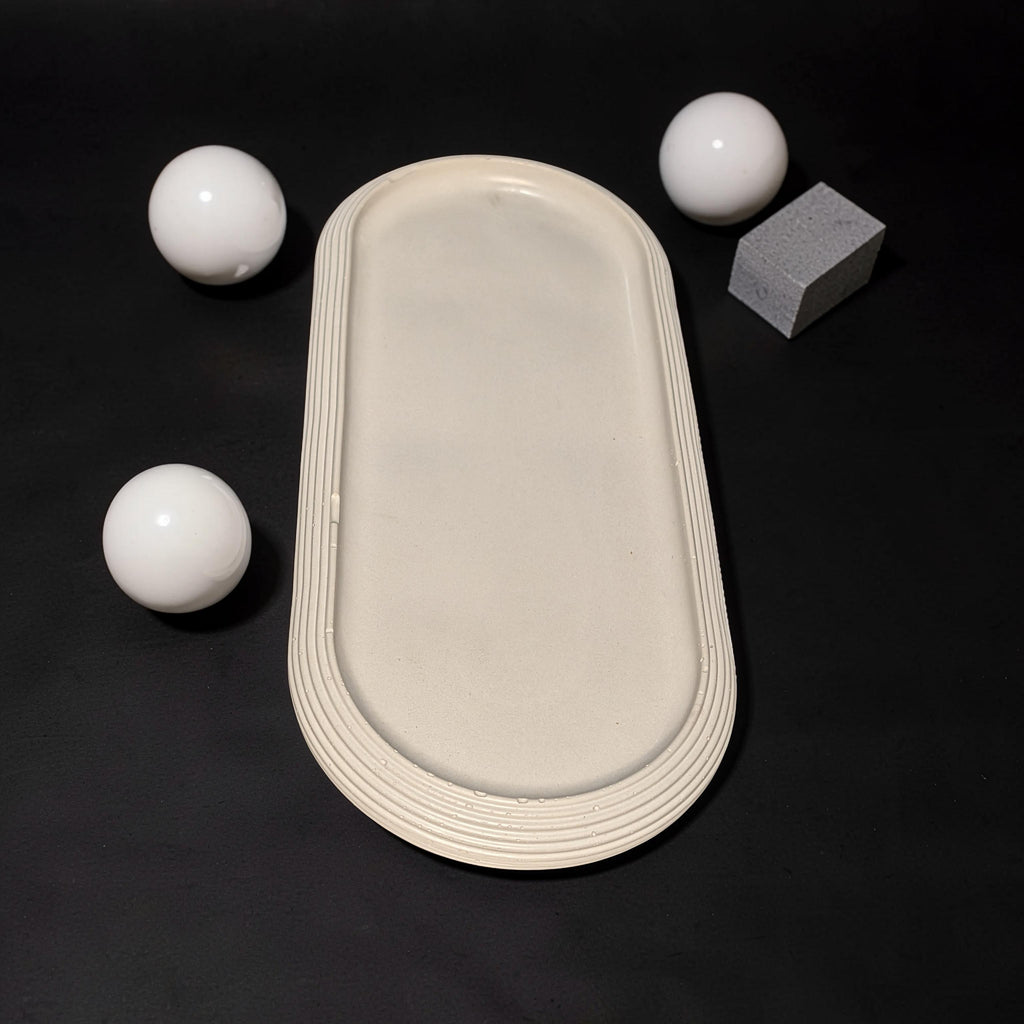 Large Concrete Vanity Tray, Oval Ribbed Catchall Dish, Minimalist Bathroom Counter Organizer, Modern Candle & Perfume Tray, Entryway Key Dish