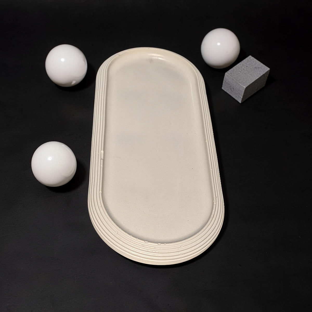 Large Concrete Vanity Tray, Oval Ribbed Catchall Dish, Minimalist Bathroom Counter Organizer, Modern Candle & Perfume Tray, Entryway Key Dish