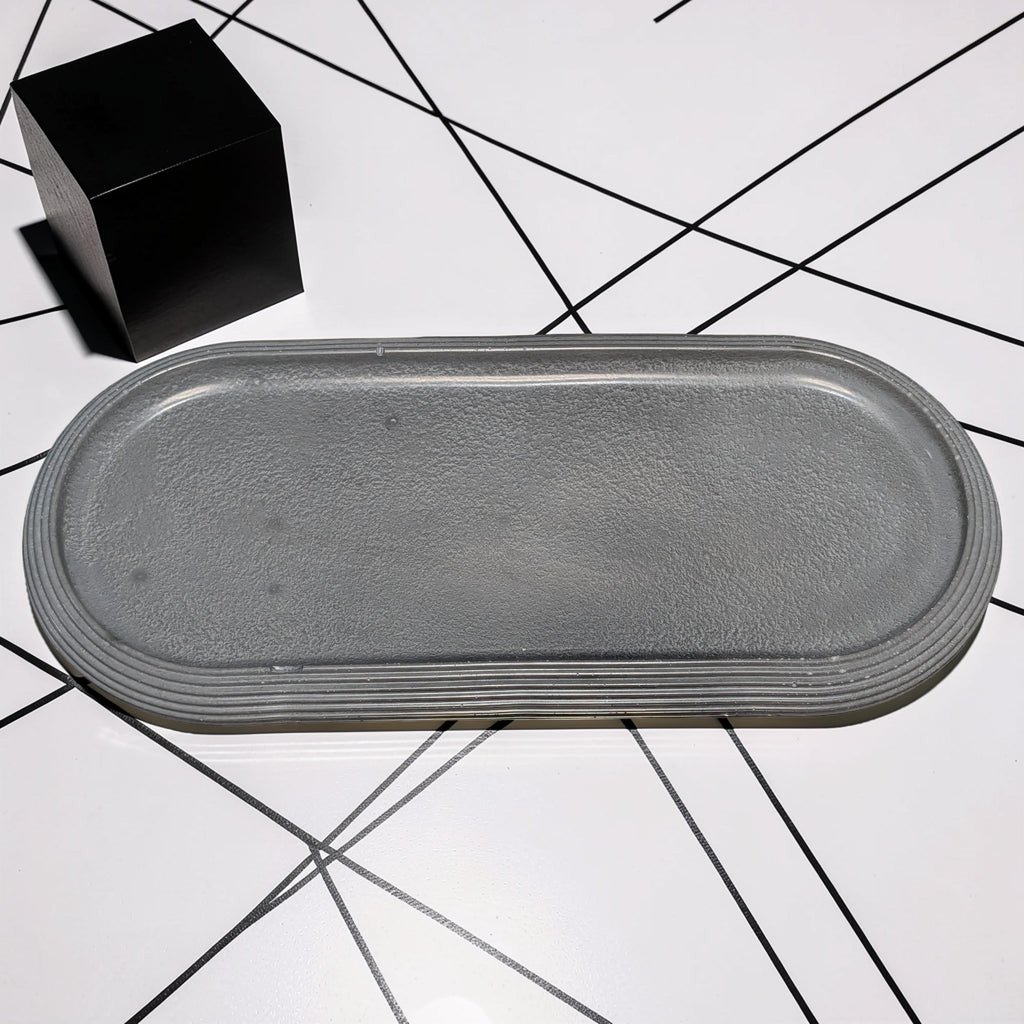 Large Concrete Vanity Tray, Oval Ribbed Catchall Dish, Minimalist Bathroom Counter Organizer, Modern Candle & Perfume Tray, Entryway Key Dish