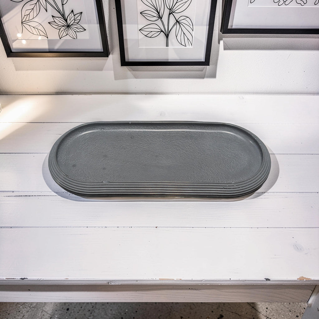 Large Concrete Vanity Tray, Oval Ribbed Catchall Dish, Minimalist Bathroom Counter Organizer, Modern Candle & Perfume Tray, Entryway Key Dish