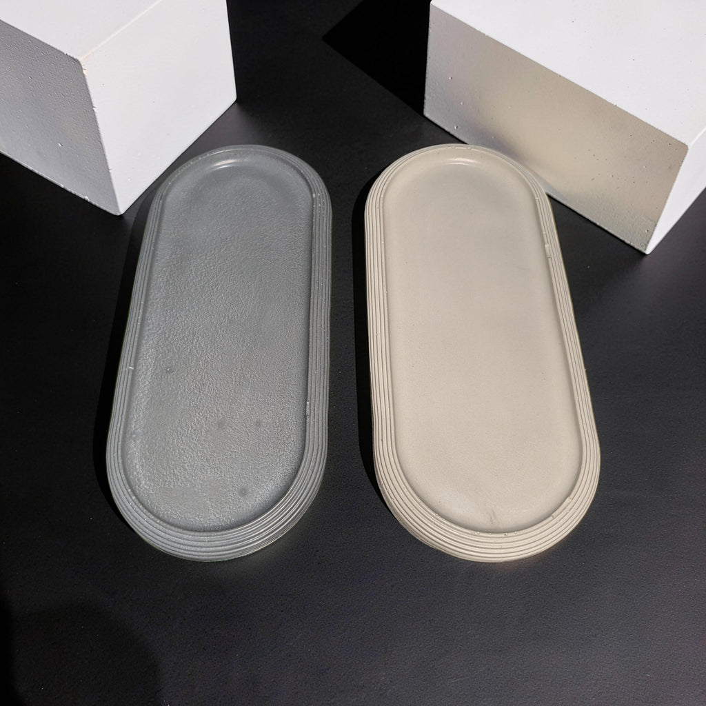 Large Concrete Vanity Tray, Oval Ribbed Catchall Dish, Minimalist Bathroom Counter Organizer, Modern Candle & Perfume Tray, Entryway Key Dish