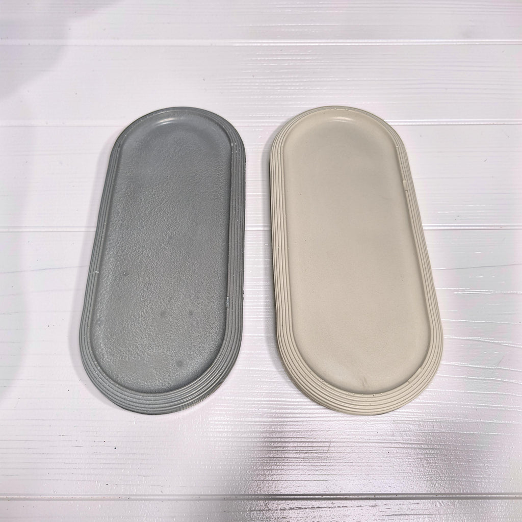 Large Concrete Vanity Tray, Oval Ribbed Catchall Dish, Minimalist Bathroom Counter Organizer, Modern Candle & Perfume Tray, Entryway Key Dish