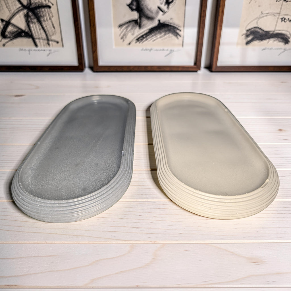 Large Concrete Vanity Tray, Oval Ribbed Catchall Dish, Minimalist Bathroom Counter Organizer, Modern Candle & Perfume Tray, Entryway Key Dish