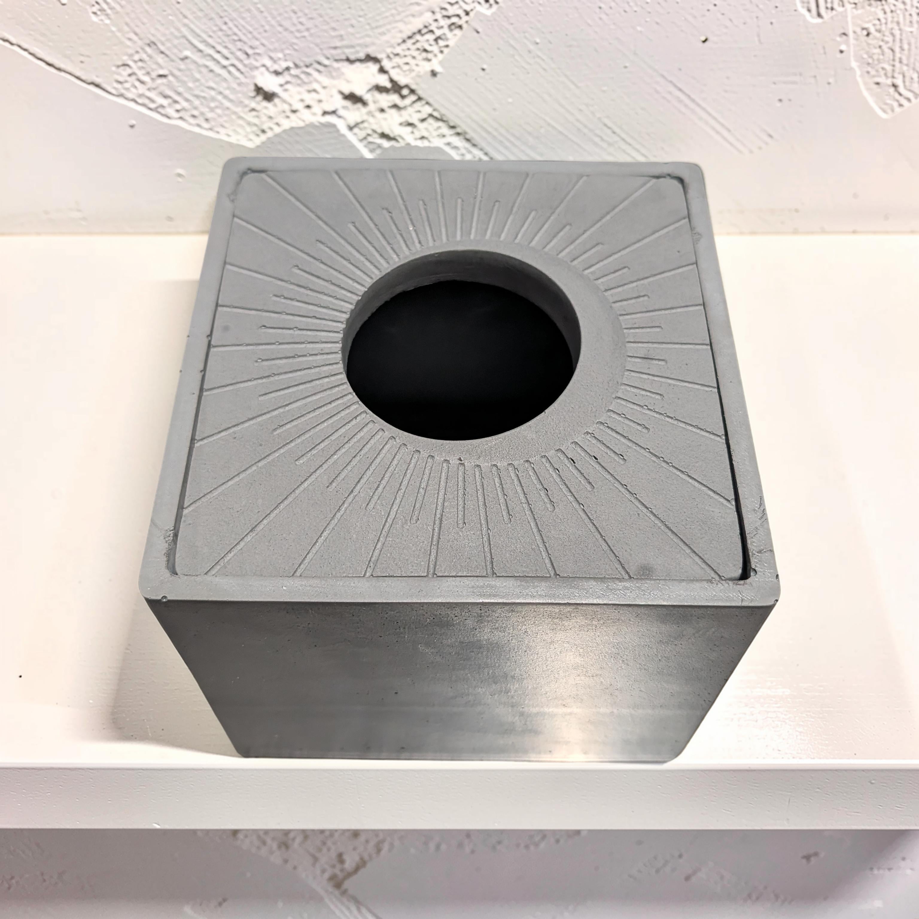Modern Concrete Tissue Holder, Minimalist Square Sunburst Tissue Box with Lid, Industrial Bathroom Decor, Handcrafted Gray Concrete Container