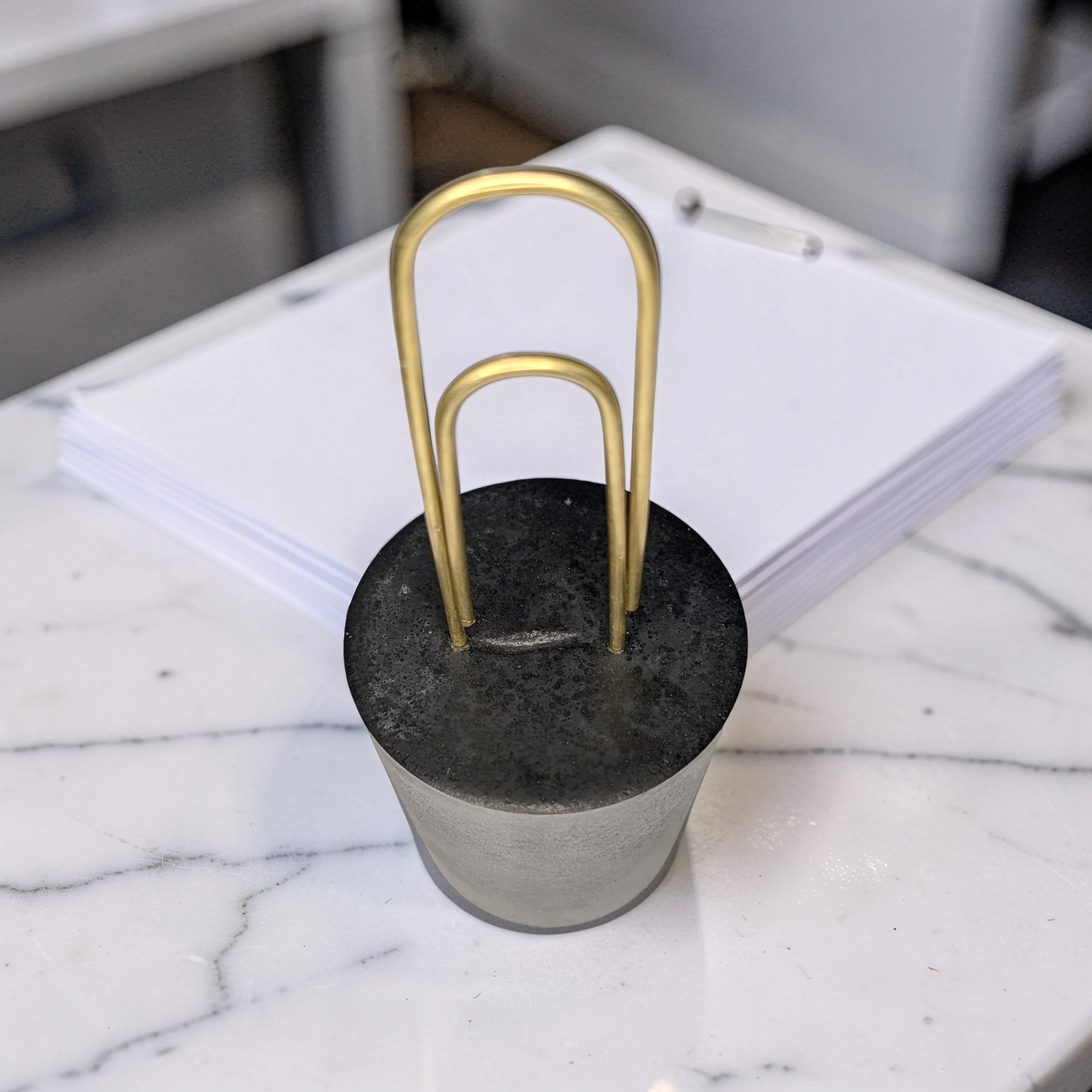 Concrete Photo Holder with Gold Paper Clip, Modern Table Number Holder, Minimalist Desk Card Stand, Wedding Sign & Place Card Display