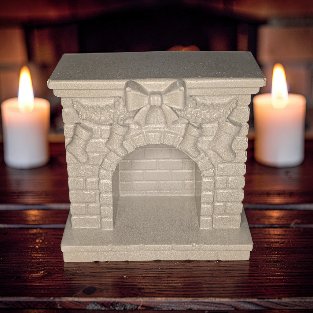 Mini Concrete Christmas Fireplace Candle Holder | Cute Holiday Mantle Decor, Tealight Burner & Tiered Tray Accent | Cozy Winter Home Decor