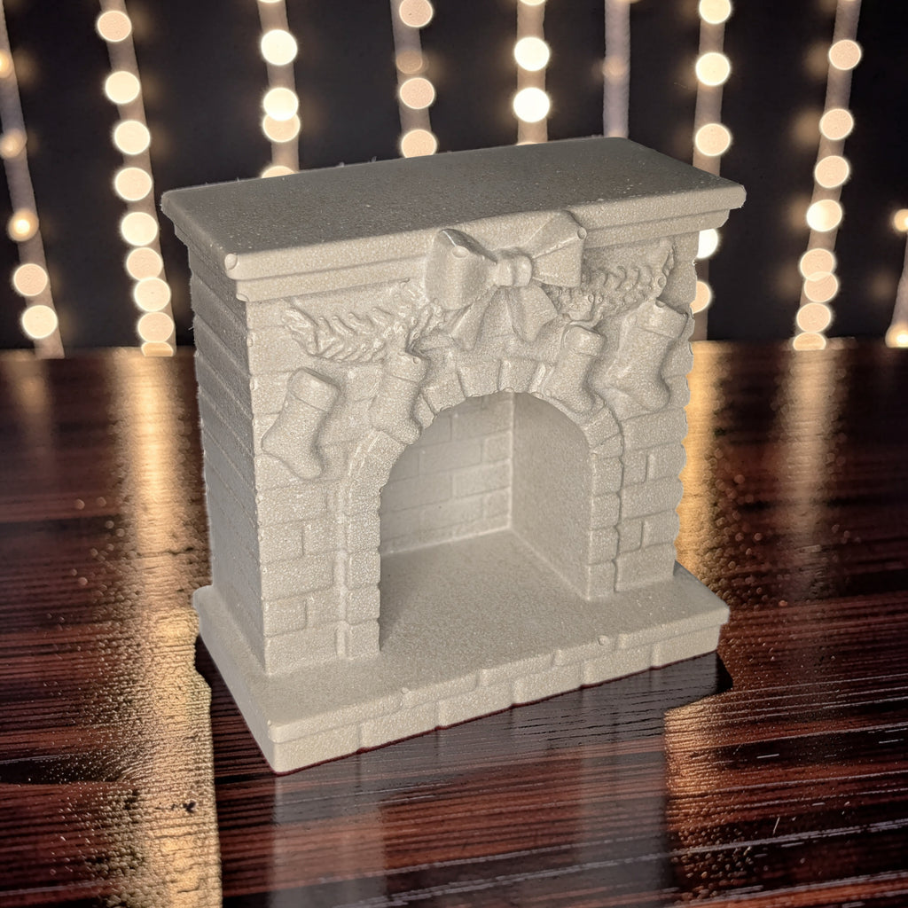 Mini Concrete Christmas Fireplace Candle Holder | Cute Holiday Mantle Decor, Tealight Burner & Tiered Tray Accent | Cozy Winter Home Decor