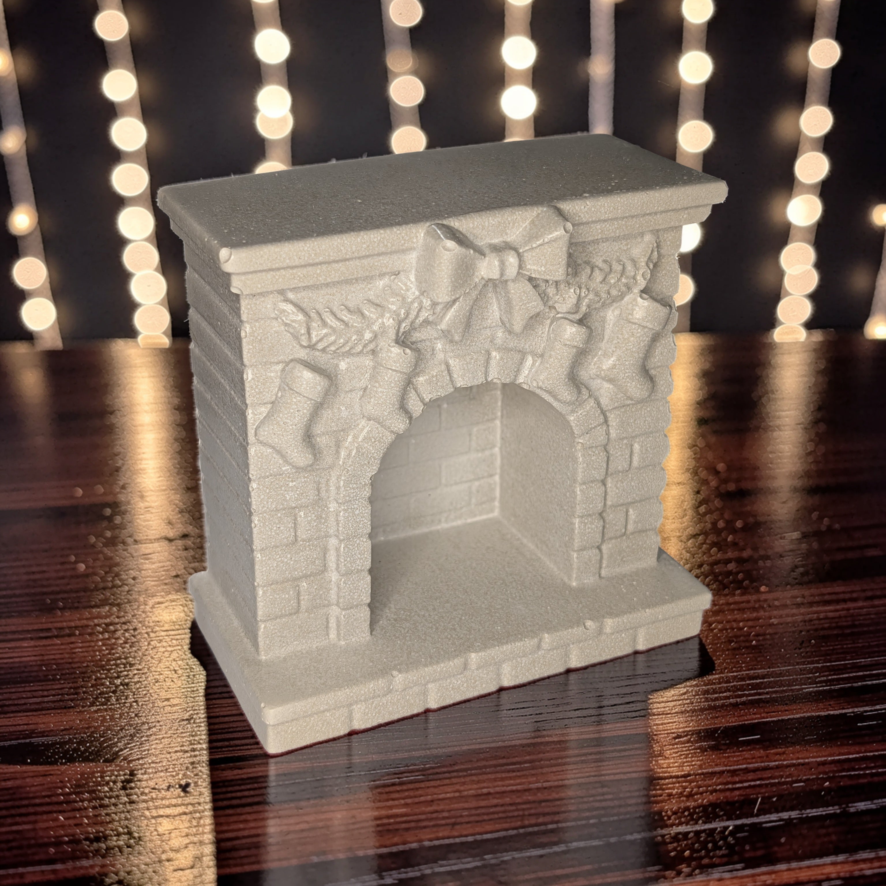 Mini Concrete Christmas Fireplace Candle Holder | Cute Holiday Mantle Decor, Tealight Burner & Tiered Tray Accent | Cozy Winter Home Decor