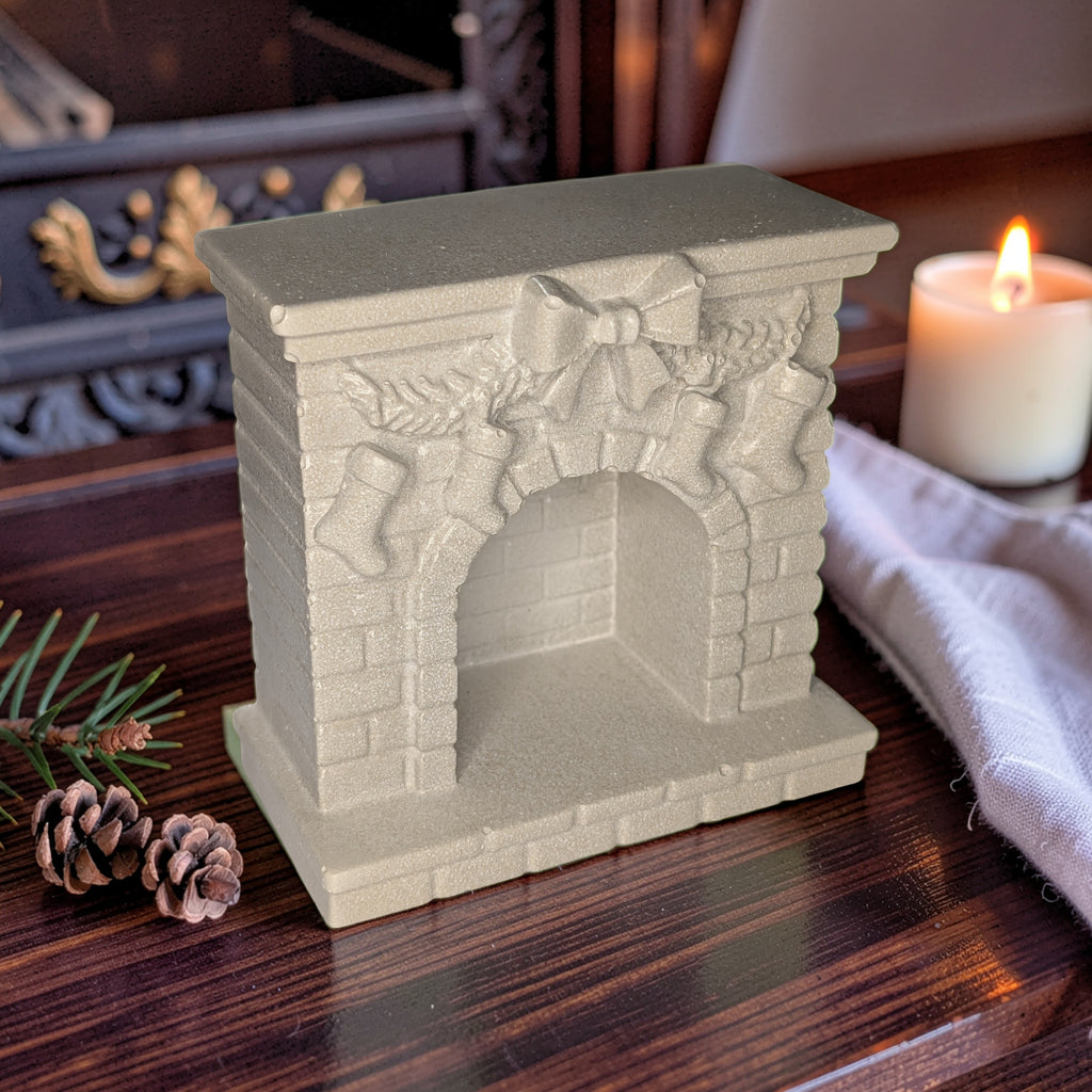 Mini Concrete Christmas Fireplace Candle Holder | Cute Holiday Mantle Decor, Tealight Burner & Tiered Tray Accent | Cozy Winter Home Decor