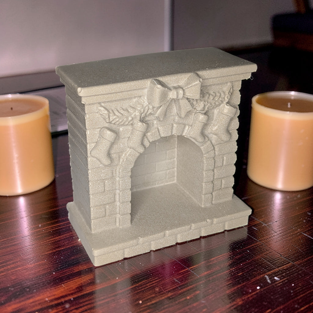 Mini Concrete Christmas Fireplace Candle Holder | Cute Holiday Mantle Decor, Tealight Burner & Tiered Tray Accent | Cozy Winter Home Decor
