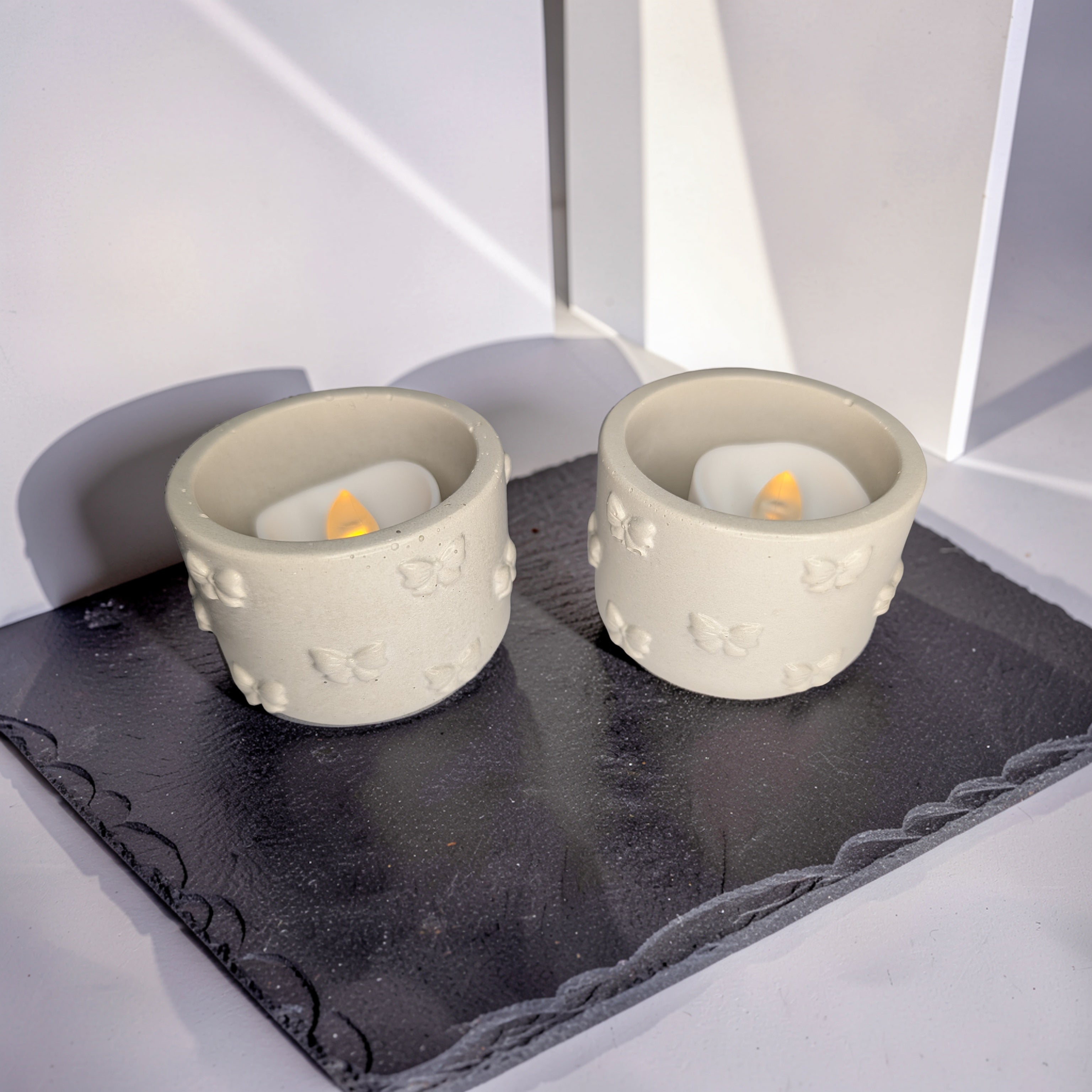 Concrete Bow Candle Holder, Cute Coquette Mini Planter, Aesthetic Tea Light Votive Holder, Small Desk Organizer & Catchall Dish, Ribbon Decor