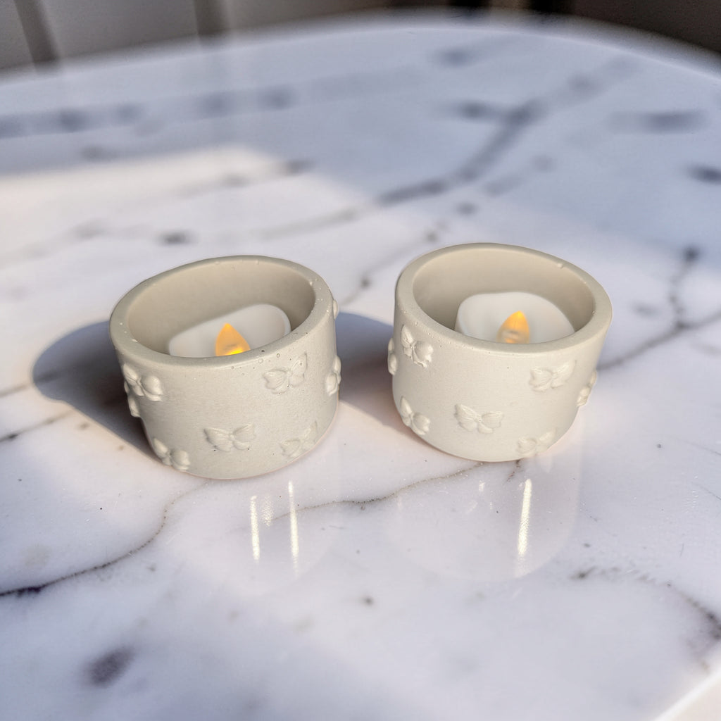 Concrete Bow Candle Holder, Cute Coquette Mini Planter, Aesthetic Tea Light Votive Holder, Small Desk Organizer & Catchall Dish, Ribbon Decor