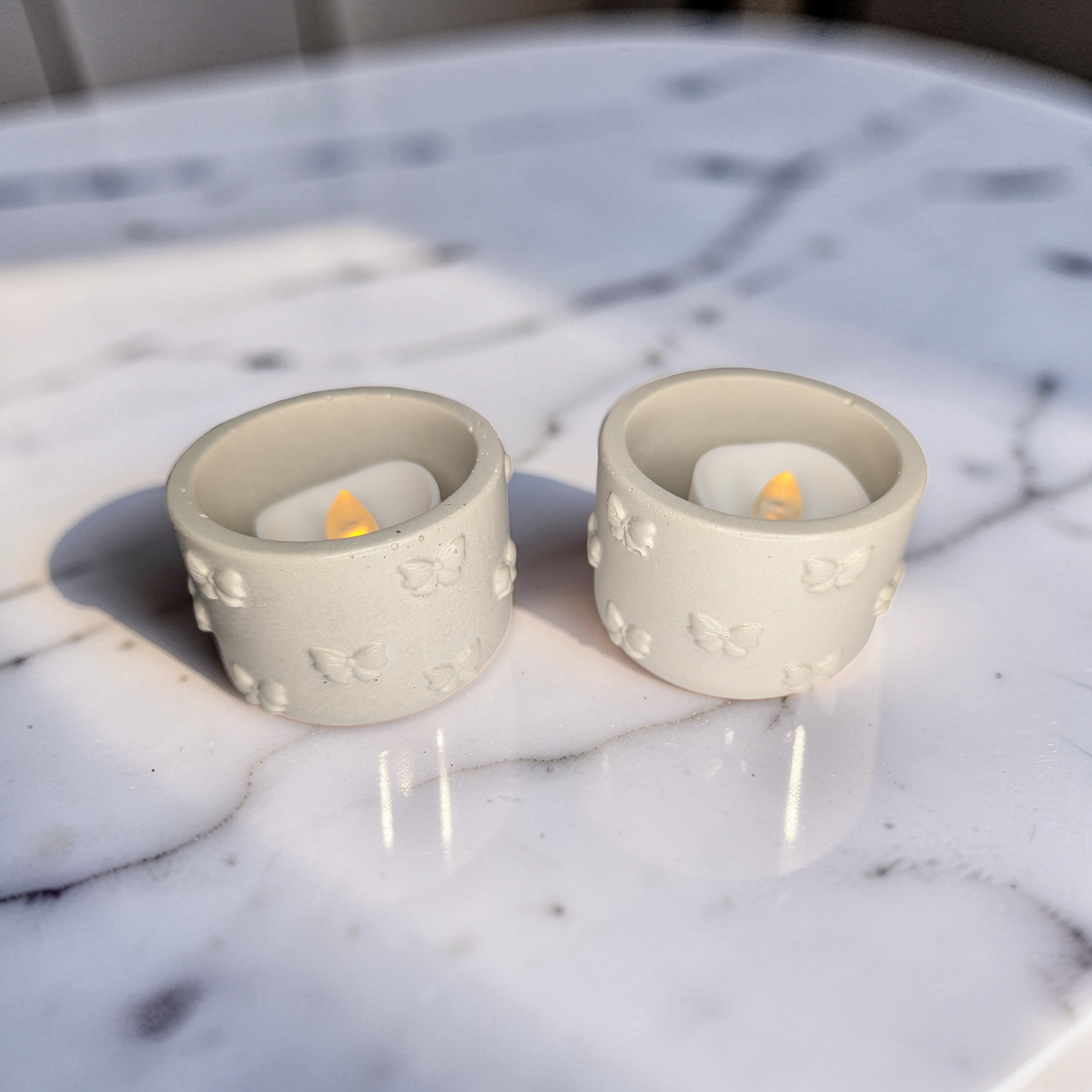 Concrete Bow Candle Holder, Cute Coquette Mini Planter, Aesthetic Tea Light Votive Holder, Small Desk Organizer & Catchall Dish, Ribbon Decor