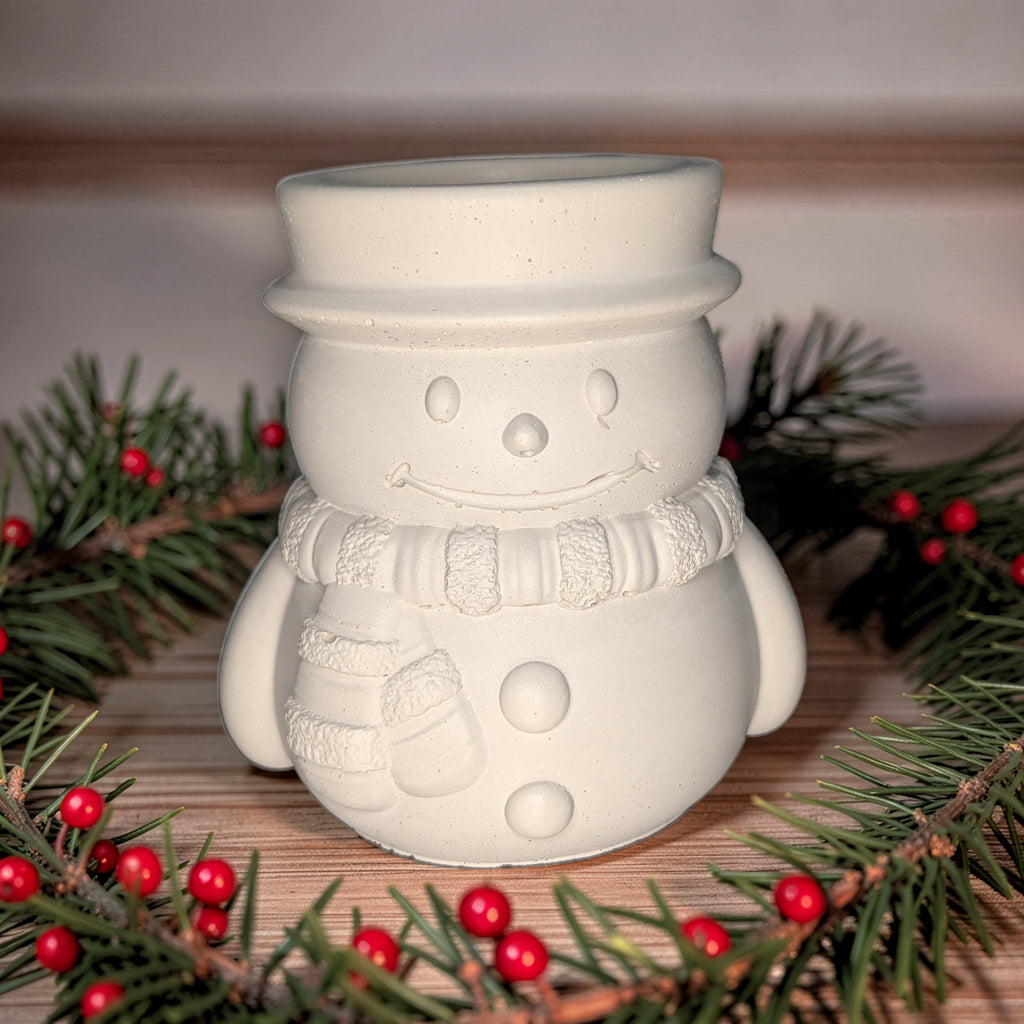 Concrete Snowman Candle Jar, 7oz Christmas Cement Candle Vessel, Winter Planter Pot, Holiday Desk Organizer, Cute Festive Catchall, Seasonal Decor