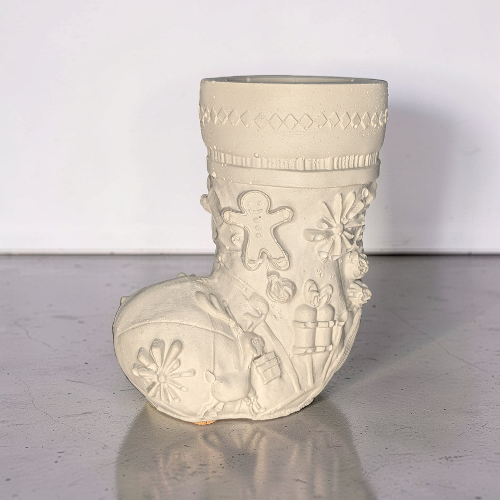 Concrete Christmas Stocking Jar, Paint Your Own Holiday Decor, Cement Candle Vessel, Christmas Planter, Santa Boot Desk Organizer, DIY Craft Gift