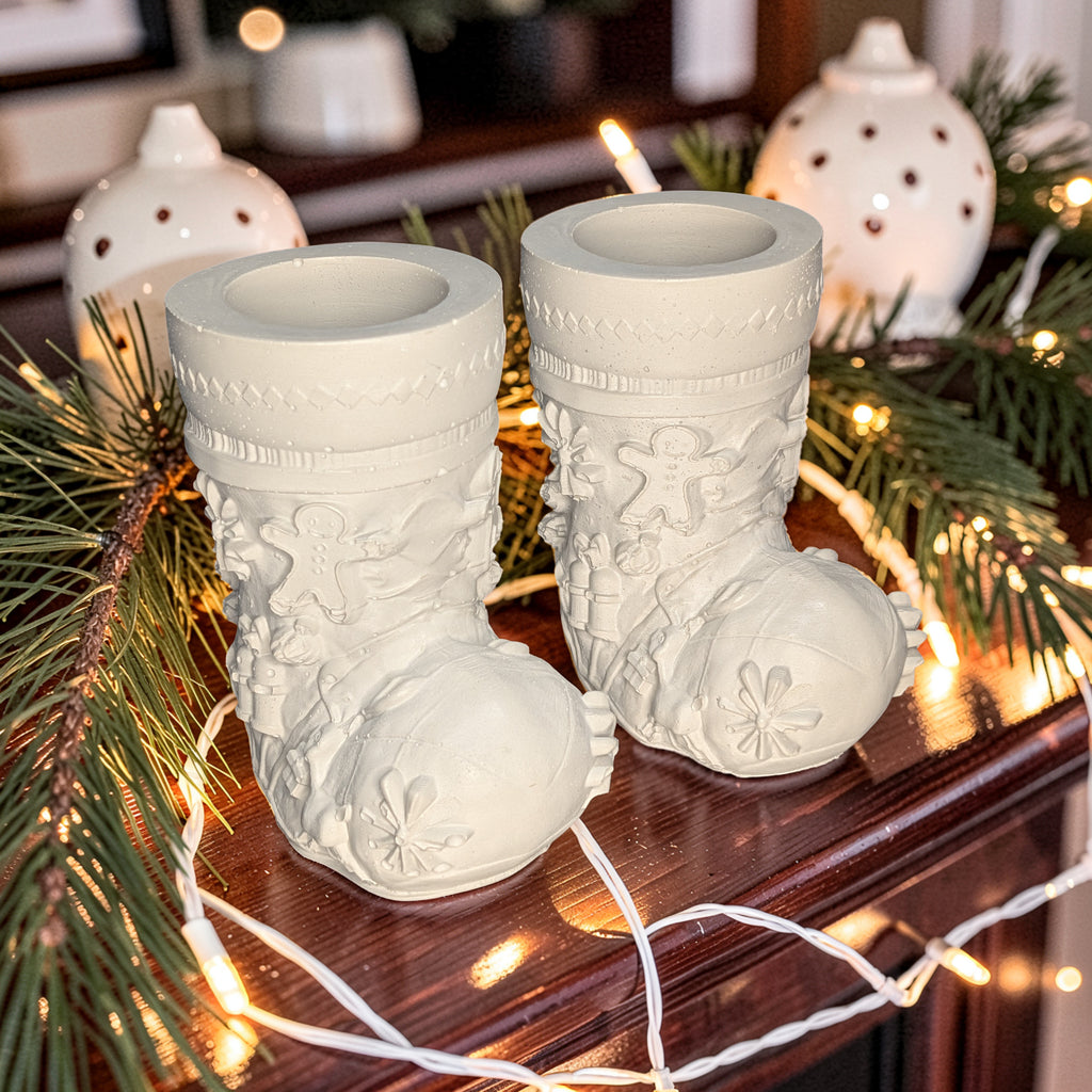 Concrete Christmas Stocking Jar, Paint Your Own Holiday Decor, Cement Candle Vessel, Christmas Planter, Santa Boot Desk Organizer, DIY Craft Gift