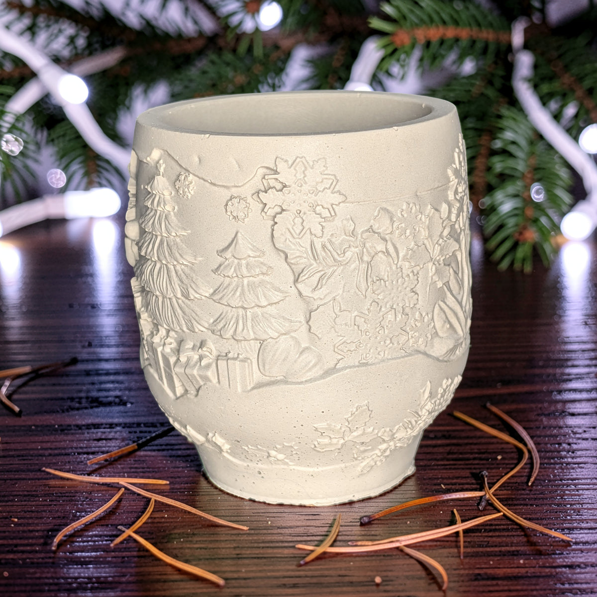 Handmade Concrete Winter Jar | Christmas Candle Vessel, DIY Paintable Planter & Holiday Storage Jar | Set of 1 or 2