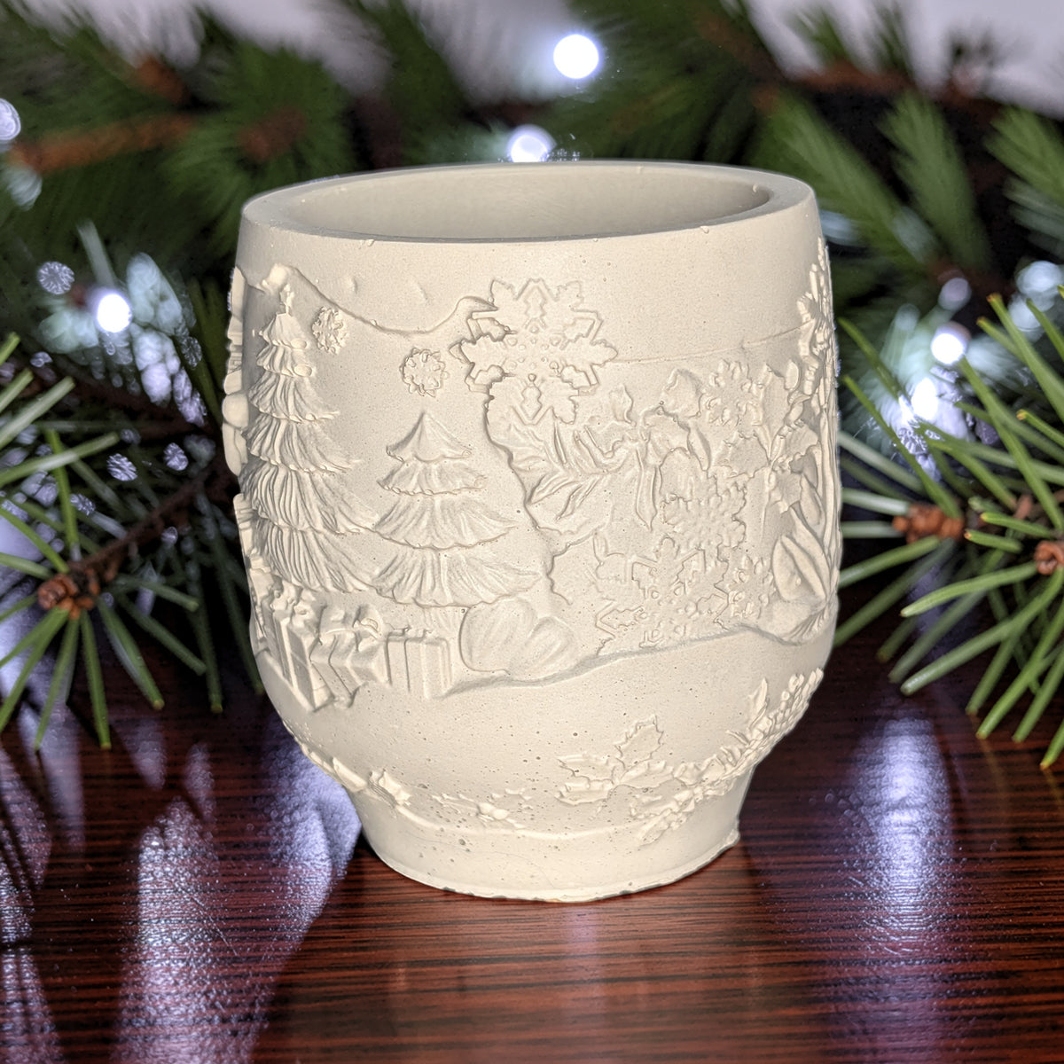Handmade Concrete Winter Jar | Christmas Candle Vessel, DIY Paintable Planter & Holiday Storage Jar | Set of 1 or 2