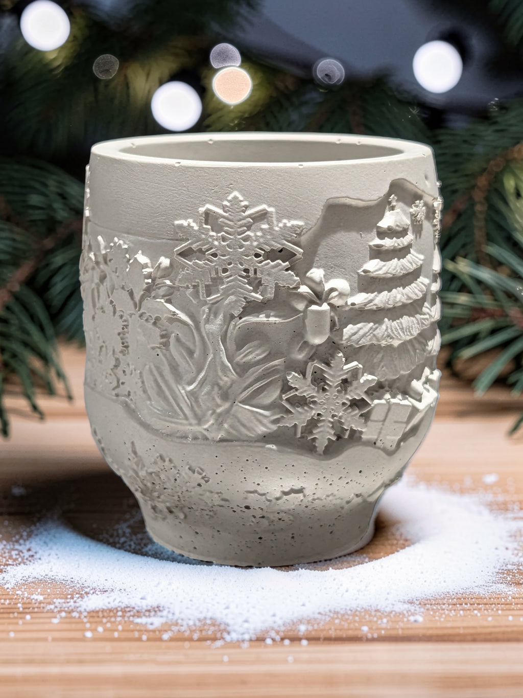 Handmade Concrete Winter Jar | Christmas Candle Vessel, DIY Paintable Planter & Holiday Storage Jar | Set of 1 or 2