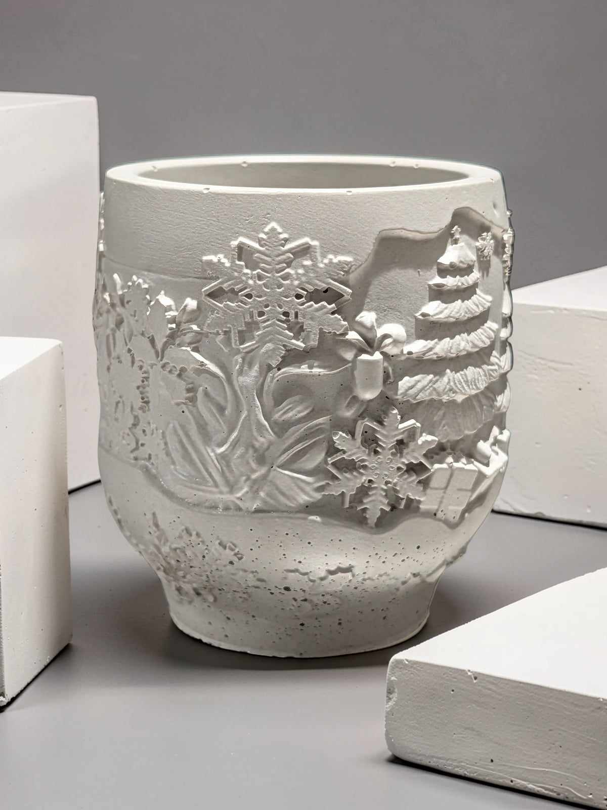 Handmade Concrete Winter Jar | Christmas Candle Vessel, DIY Paintable Planter & Holiday Storage Jar | Set of 1 or 2