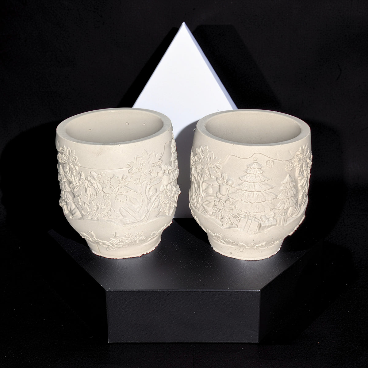 Handmade Concrete Winter Jar | Christmas Candle Vessel, DIY Paintable Planter & Holiday Storage Jar | Set of 1 or 2
