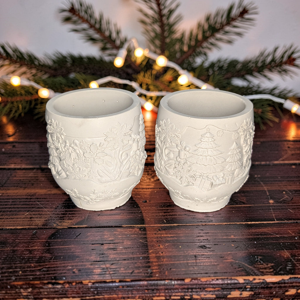 Handmade Concrete Winter Jar | Christmas Candle Vessel, DIY Paintable Planter & Holiday Storage Jar | Set of 1 or 2