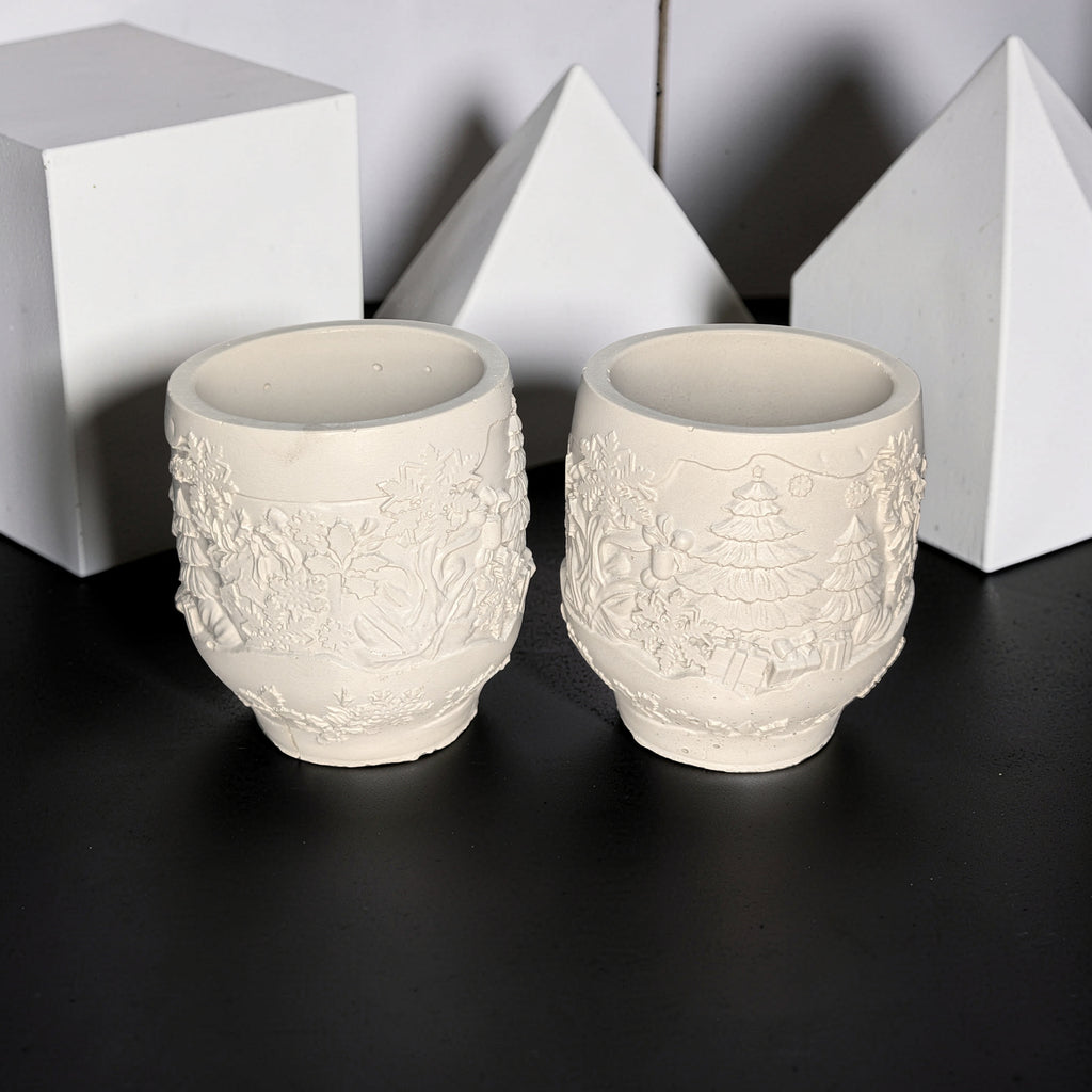 Handmade Concrete Winter Jar | Christmas Candle Vessel, DIY Paintable Planter & Holiday Storage Jar | Set of 1 or 2