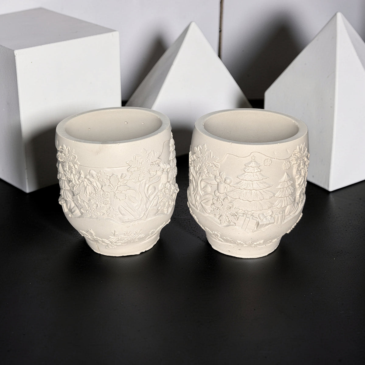 Handmade Concrete Winter Jar | Christmas Candle Vessel, DIY Paintable Planter & Holiday Storage Jar | Set of 1 or 2