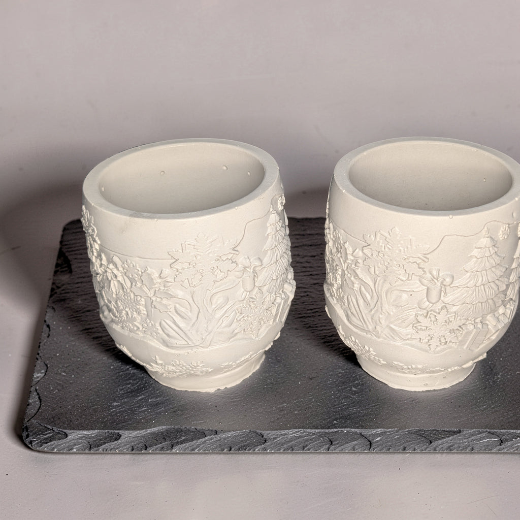 Handmade Concrete Winter Jar | Christmas Candle Vessel, DIY Paintable Planter & Holiday Storage Jar | Set of 1 or 2