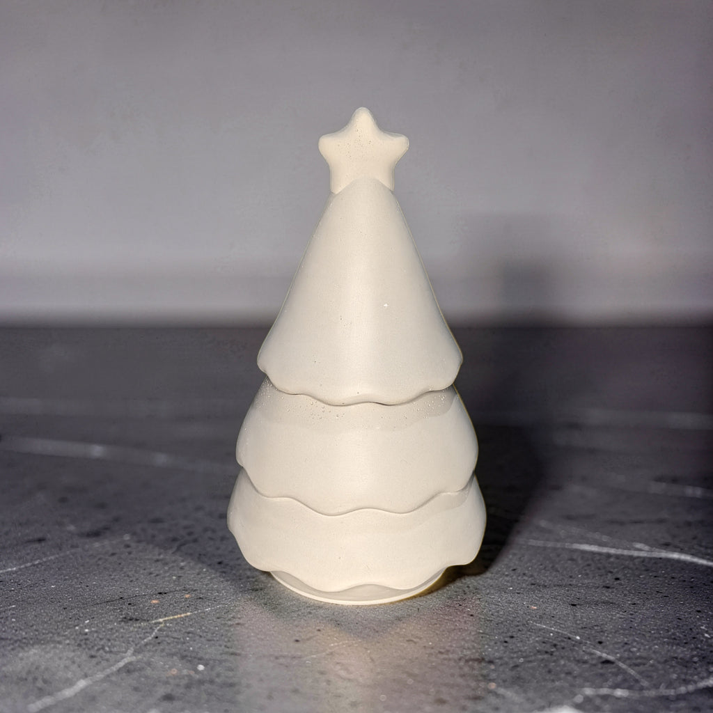 Handmade Concrete Christmas Tree Jar with Star Lid | 3oz Holiday Candle Vessel, Festive Trinket Dish & Modern Winter Decor