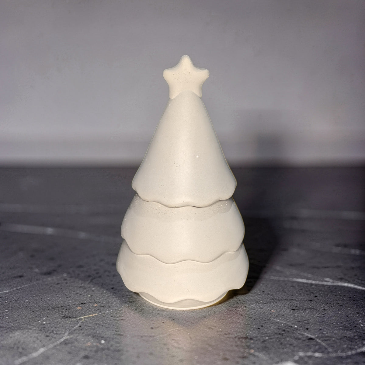 Handmade Concrete Christmas Tree Jar with Star Lid | 3oz Holiday Candle Vessel, Festive Trinket Dish & Modern Winter Decor