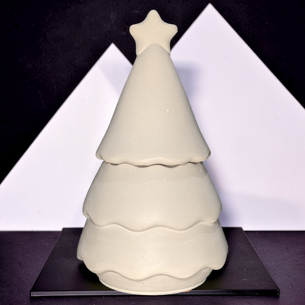 Handmade Concrete Christmas Tree Jar with Star Lid | 3oz Holiday Candle Vessel, Festive Trinket Dish & Modern Winter Decor
