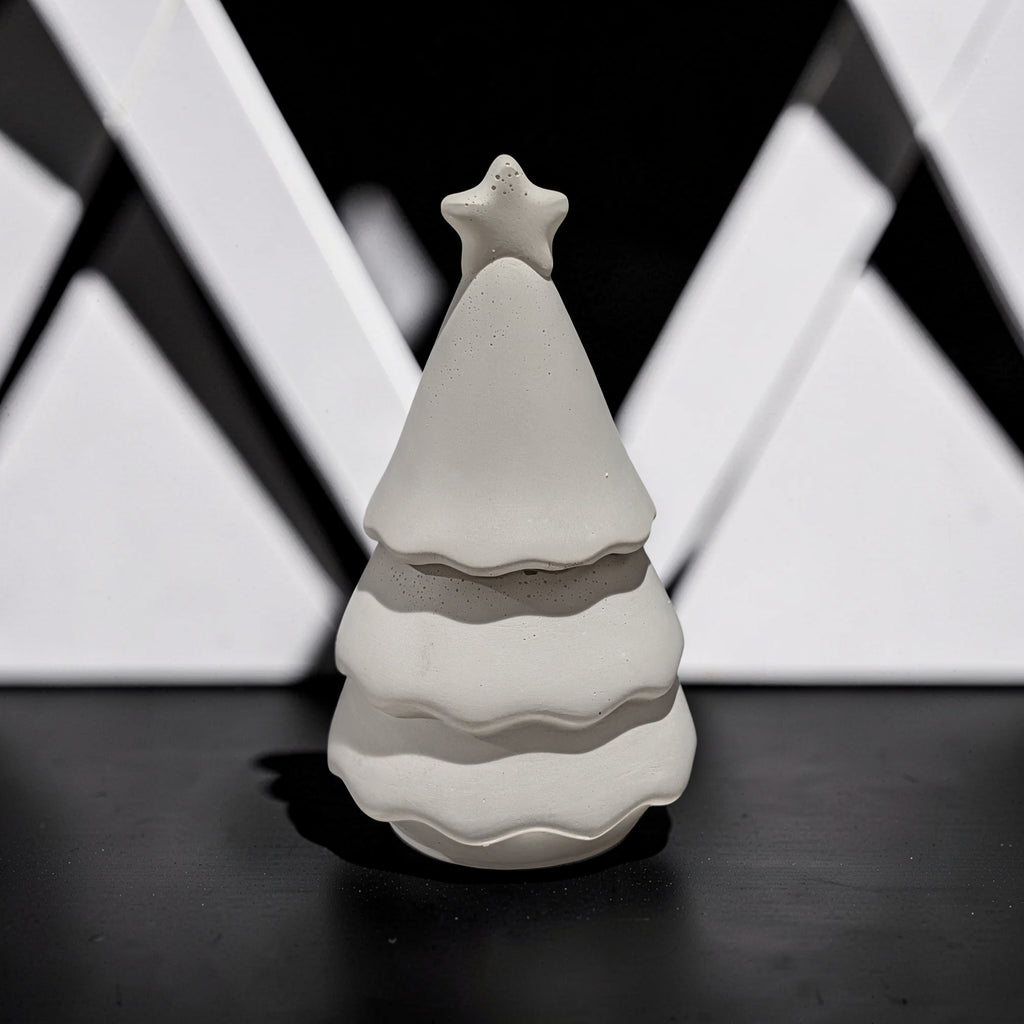 Handmade Concrete Christmas Tree Jar with Star Lid | 3oz Holiday Candle Vessel, Festive Trinket Dish & Modern Winter Decor