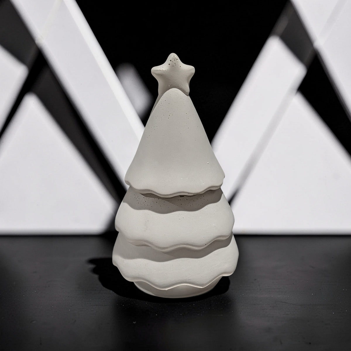 Handmade Concrete Christmas Tree Jar with Star Lid | 3oz Holiday Candle Vessel, Festive Trinket Dish & Modern Winter Decor