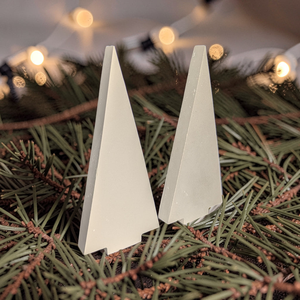 Modern Concrete Christmas Tree Decor, 9" Minimalist Neutral Holiday Tree Figurine, Brutalist Winter Mantel & Shelf Decor, Industrial Xmas Gift