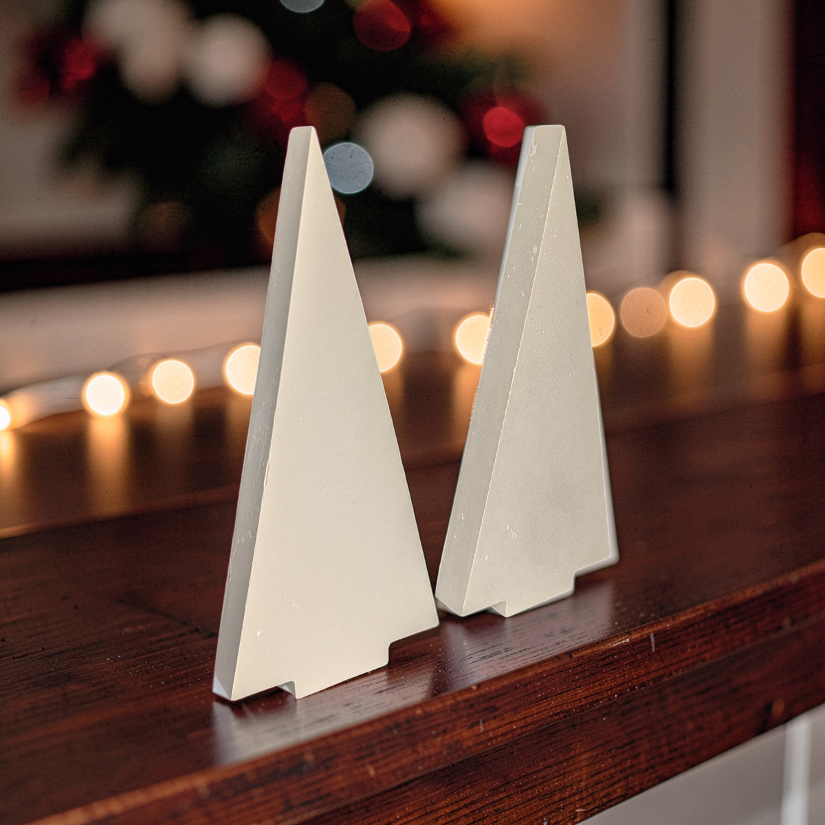 Modern Concrete Christmas Tree Decor, 9" Minimalist Neutral Holiday Tree Figurine, Brutalist Winter Mantel & Shelf Decor, Industrial Xmas Gift