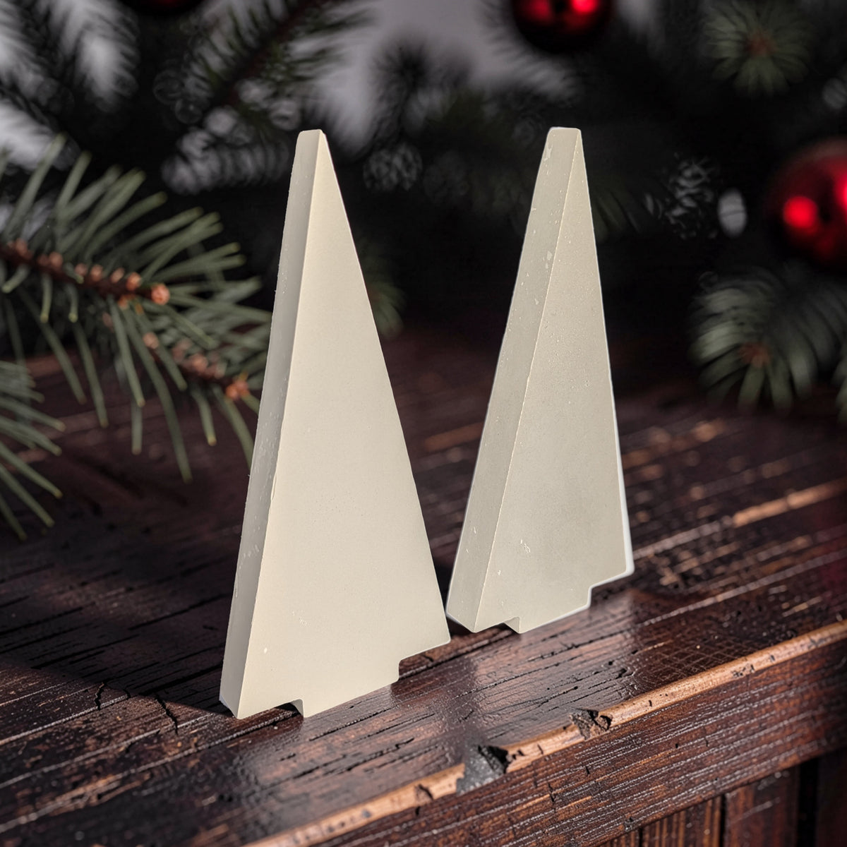 Modern Concrete Christmas Tree Decor, 9" Minimalist Neutral Holiday Tree Figurine, Brutalist Winter Mantel & Shelf Decor, Industrial Xmas Gift