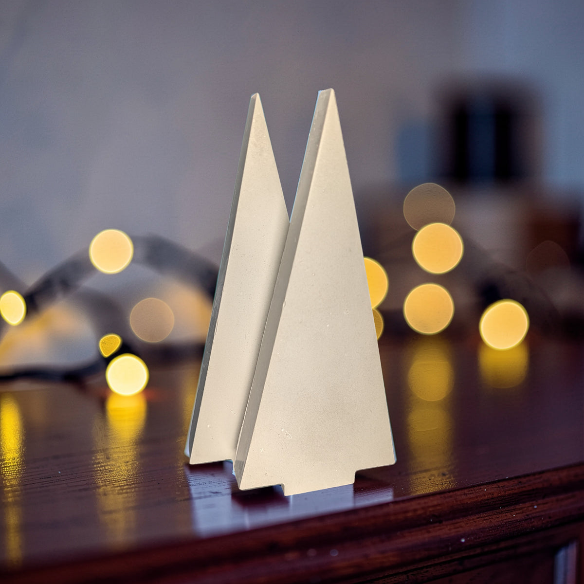 Modern Concrete Christmas Tree Decor, 9" Minimalist Neutral Holiday Tree Figurine, Brutalist Winter Mantel & Shelf Decor, Industrial Xmas Gift