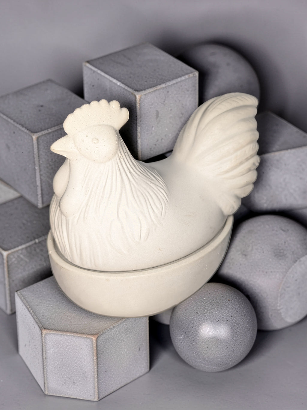 Concrete Chicken Jar with Lid | Hen on Nest Trinket Box | Farmhouse Salt Cellar & Jewelry Dish | Modern Rustic Kitchen Decor