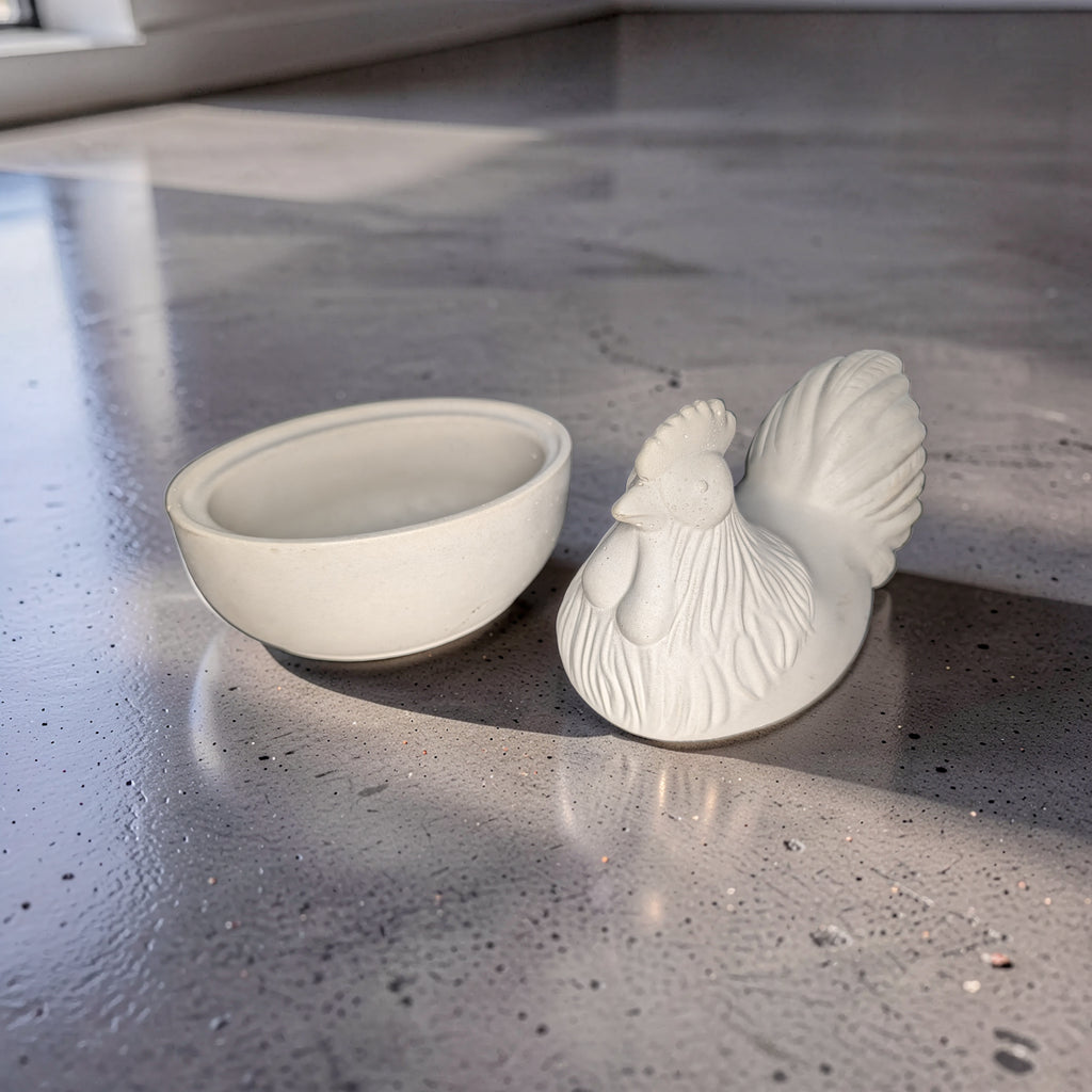 Concrete Chicken Jar with Lid | Hen on Nest Trinket Box | Farmhouse Salt Cellar & Jewelry Dish | Modern Rustic Kitchen Decor
