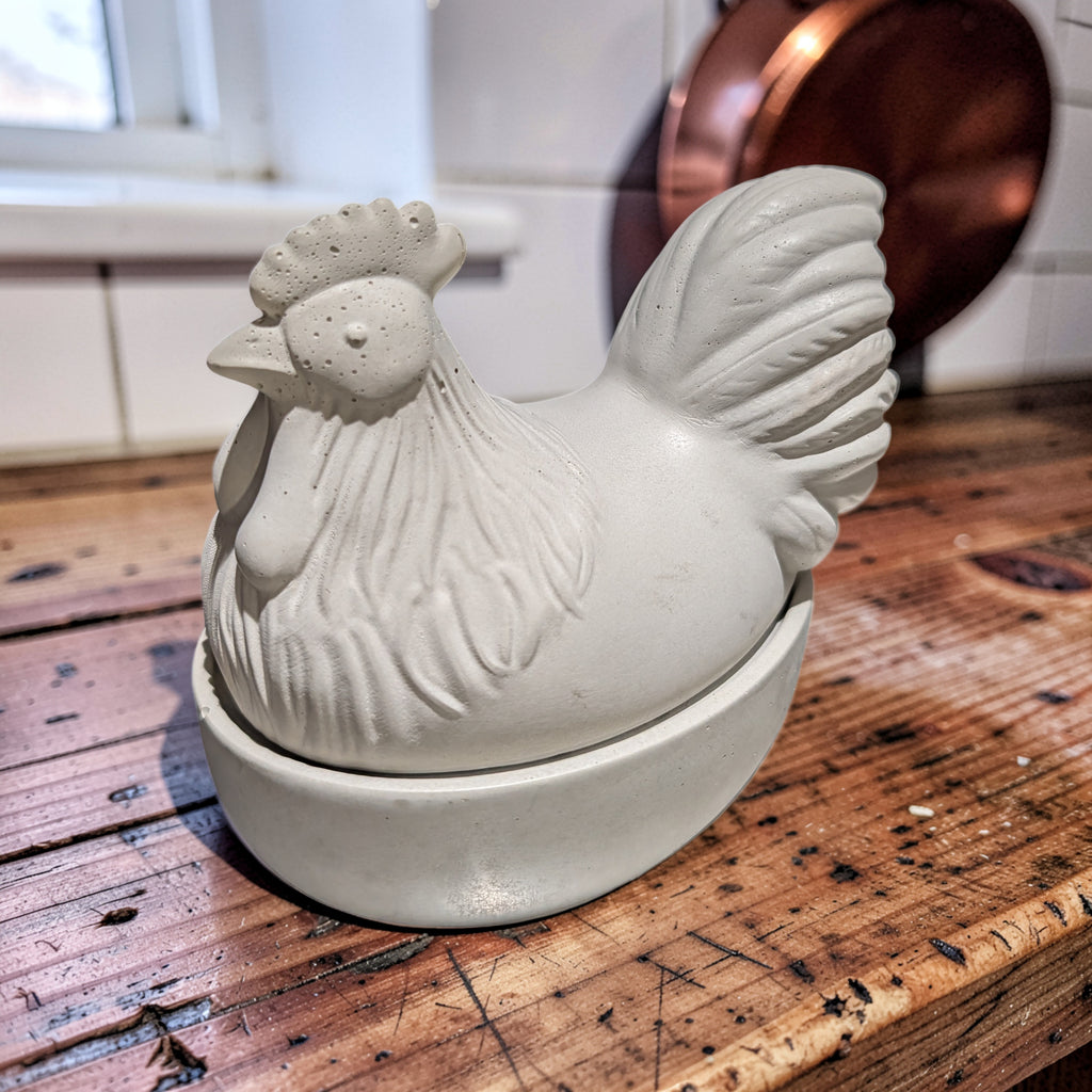 Concrete Chicken Jar with Lid | Hen on Nest Trinket Box | Farmhouse Salt Cellar & Jewelry Dish | Modern Rustic Kitchen Decor