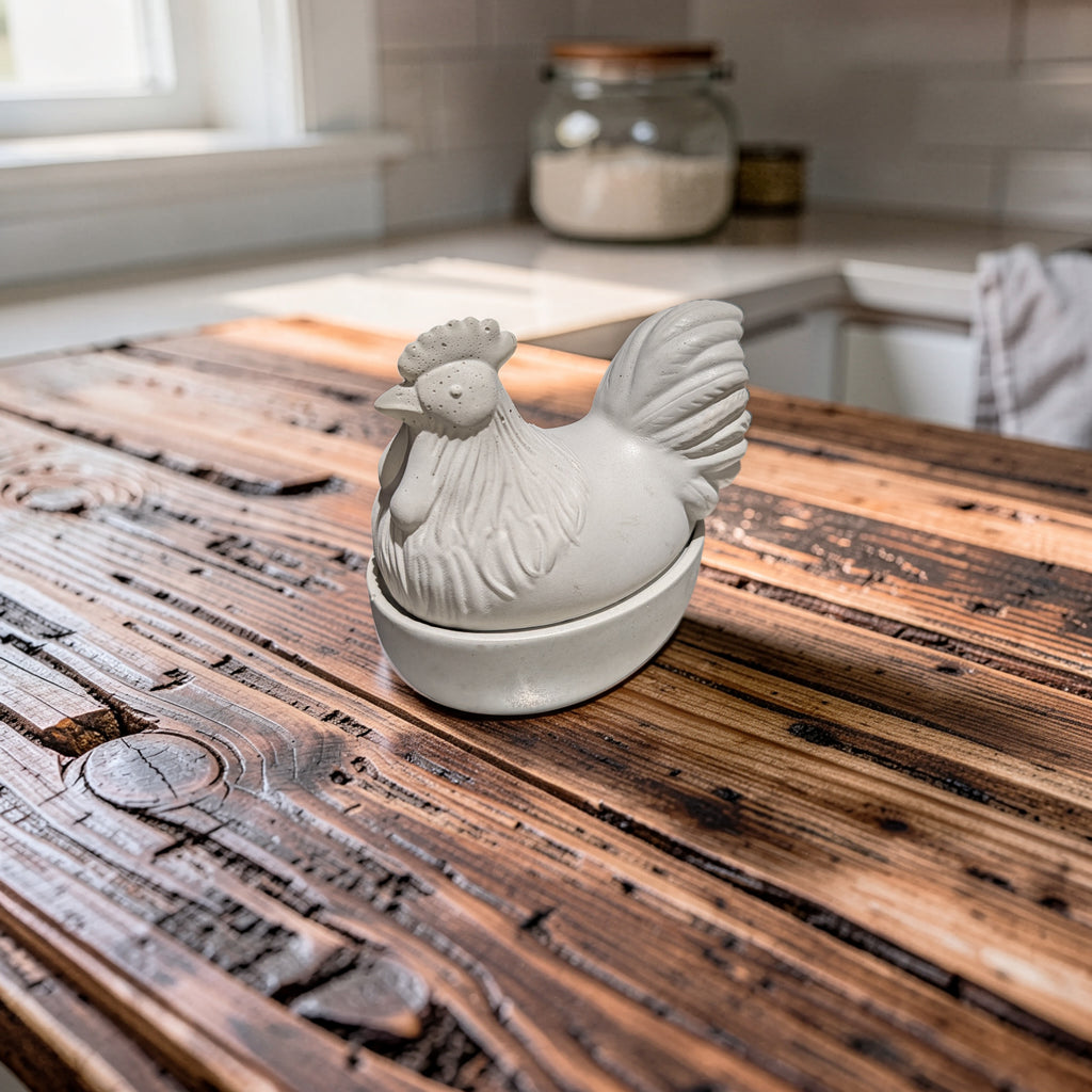 Concrete Chicken Jar with Lid | Hen on Nest Trinket Box | Farmhouse Salt Cellar & Jewelry Dish | Modern Rustic Kitchen Decor