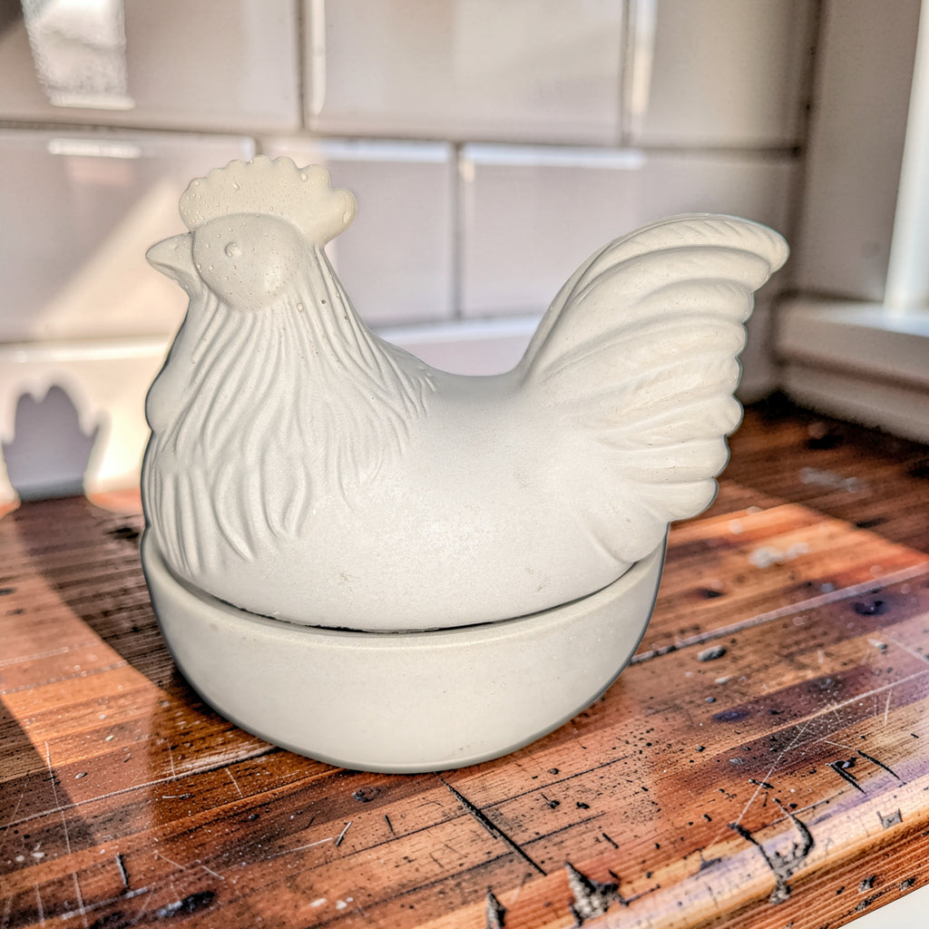 Concrete Chicken Jar with Lid | Hen on Nest Trinket Box | Farmhouse Salt Cellar & Jewelry Dish | Modern Rustic Kitchen Decor
