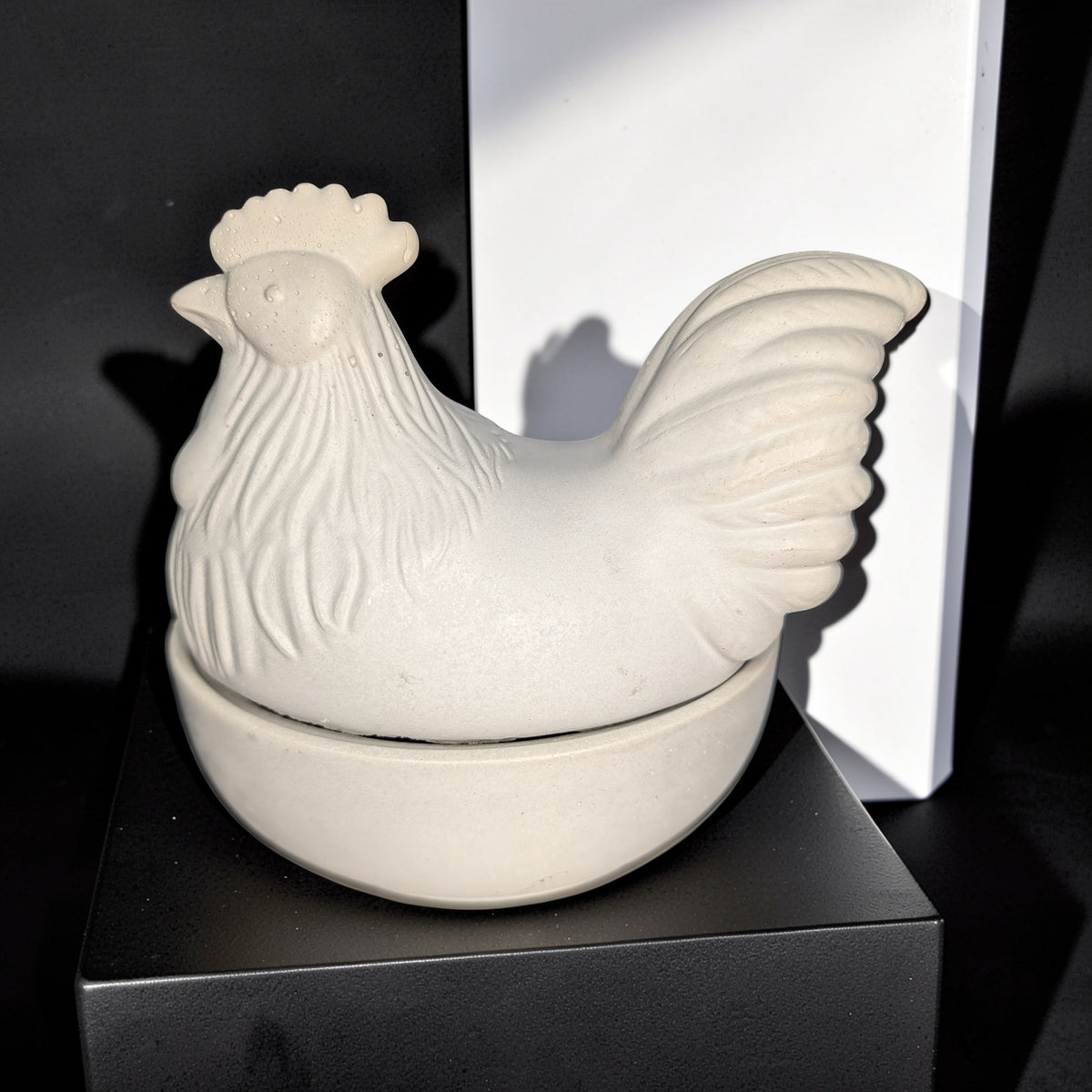 Concrete Chicken Jar with Lid | Hen on Nest Trinket Box | Farmhouse Salt Cellar & Jewelry Dish | Modern Rustic Kitchen Decor