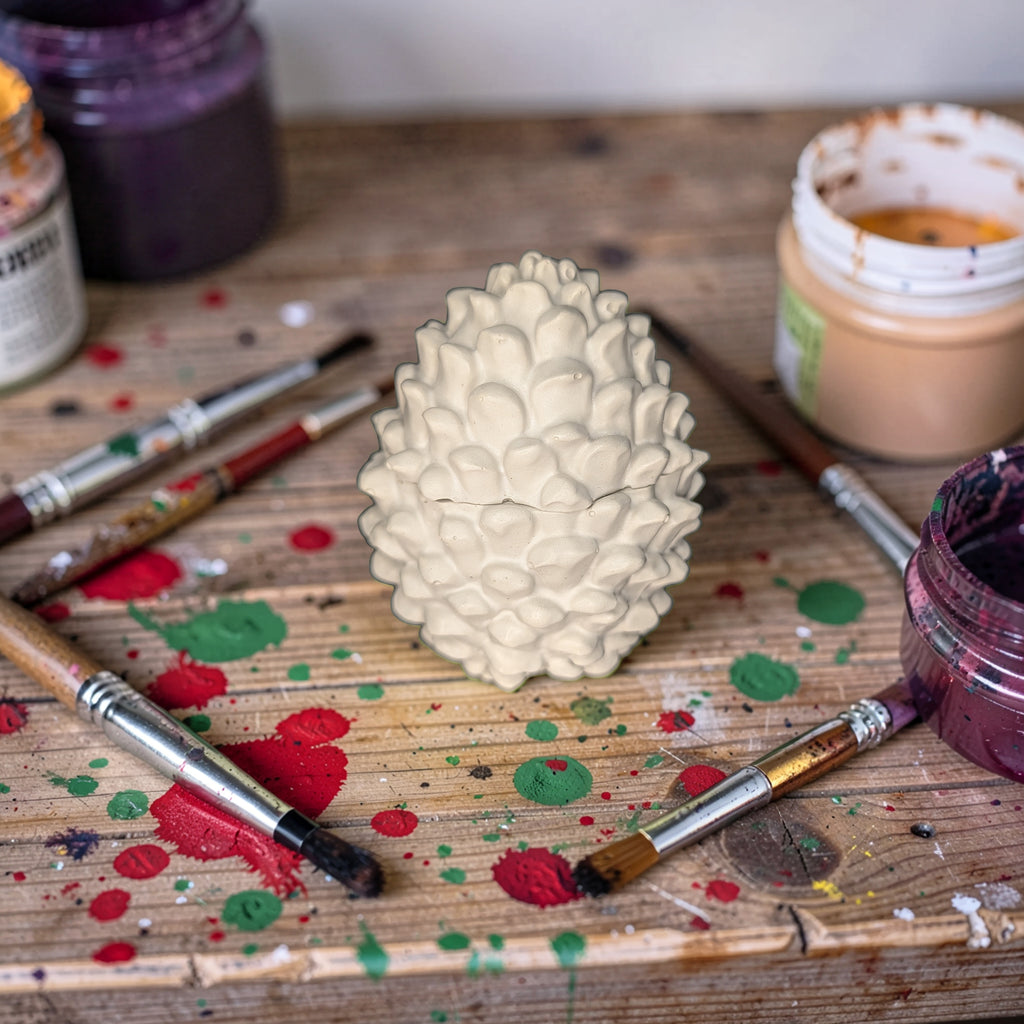 Concrete Pinecone Jar with Lid | Woodland Trinket Box & Candle Vessel | Rustic Winter Mantle Decor | Modern Nature Inspired Christmas Decor