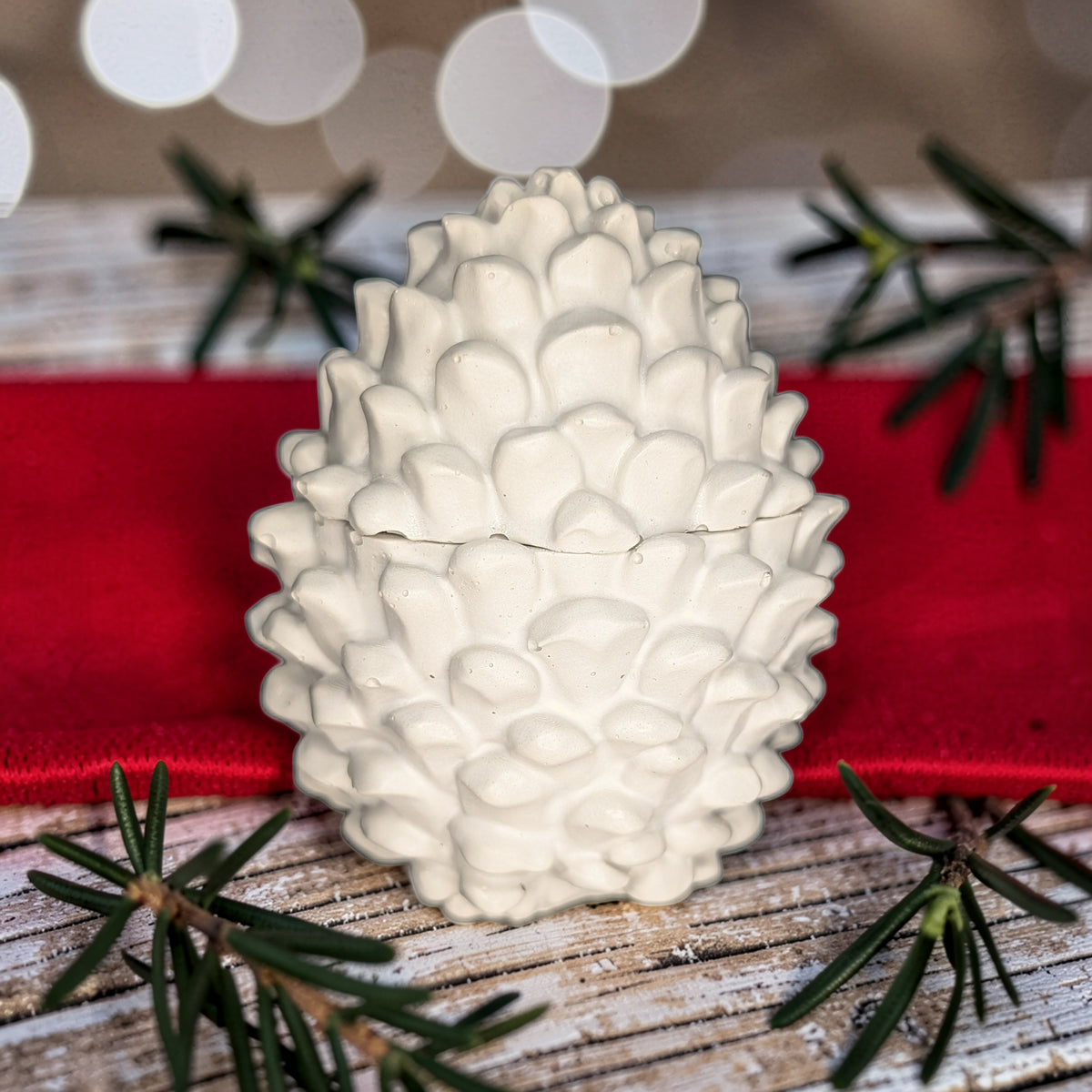 Concrete Pinecone Jar with Lid | Woodland Trinket Box & Candle Vessel | Rustic Winter Mantle Decor | Modern Nature Inspired Christmas Decor