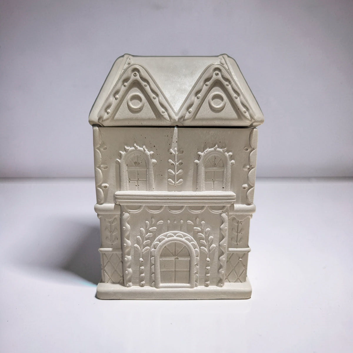 Concrete Gingerbread House Jar with Lid | Christmas Village Trinket Box & Candle Vessel | Holiday Mantle Decor | DIY Winter Craft Jar