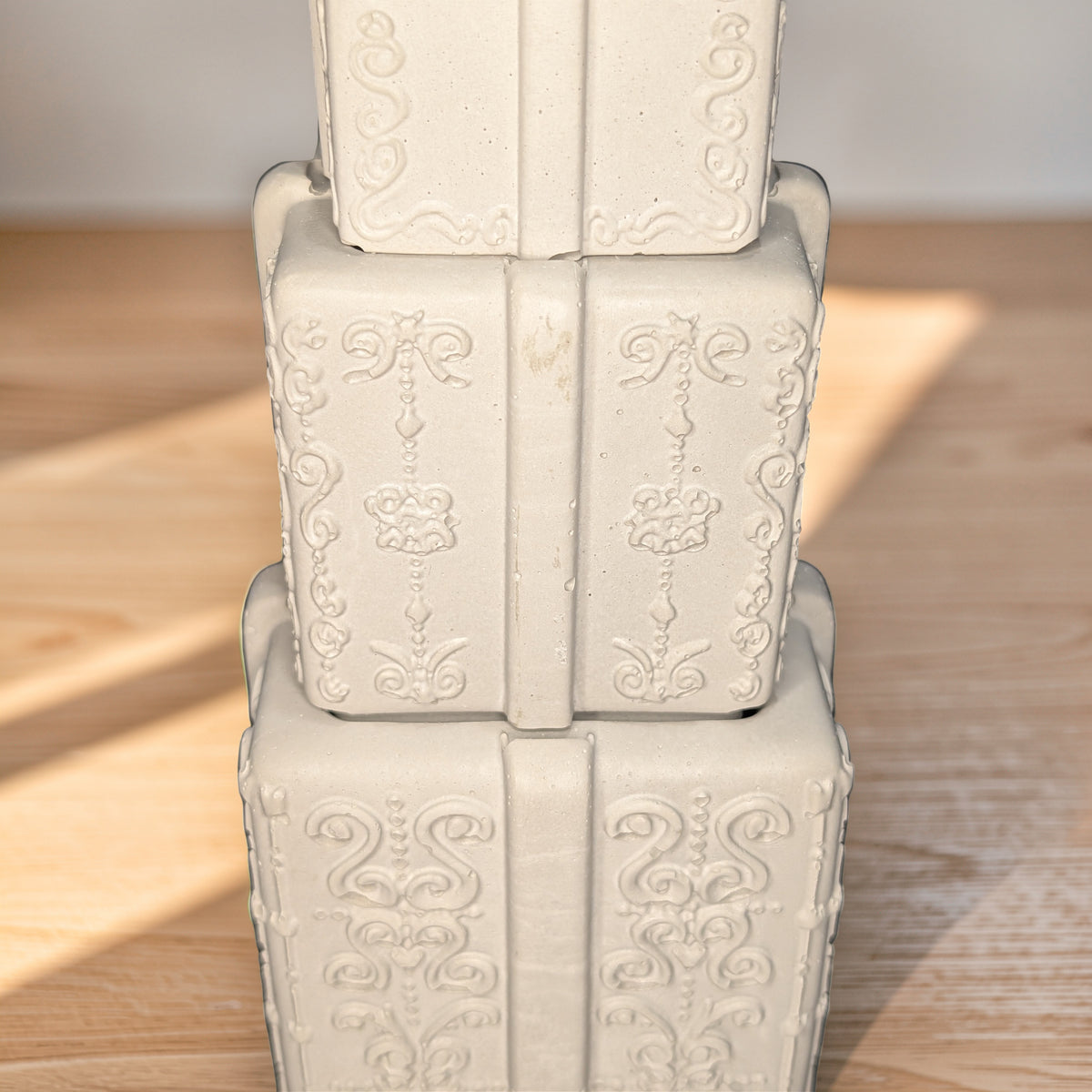 Concrete Stacked Present Tower Set (4-Piece) | Christmas Gift Box Candle Vessels | DIY Holiday Craft & Mantle Decor | Concrete Trinket Boxes