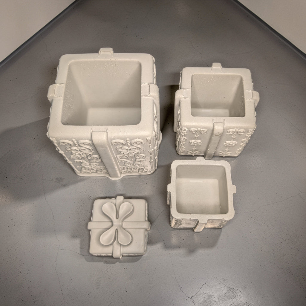 Concrete Stacked Present Tower Set (4-Piece) | Christmas Gift Box Candle Vessels | DIY Holiday Craft & Mantle Decor | Concrete Trinket Boxes